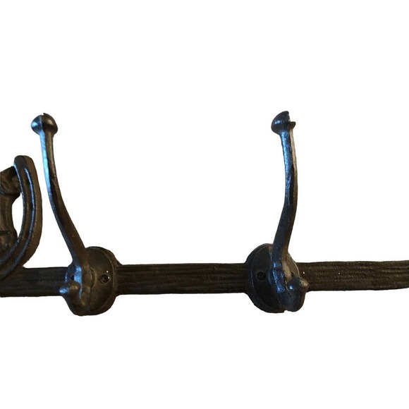 Vtg Horse Horseshoe Coat Rack Hooks Towel Hanger Western Primitive Cast Iron 23" - Picture 5 of 8